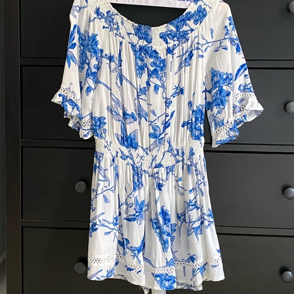 NWT LF Rumor Boutique Blue Floral Romper Dress - Picture 6 of 11
